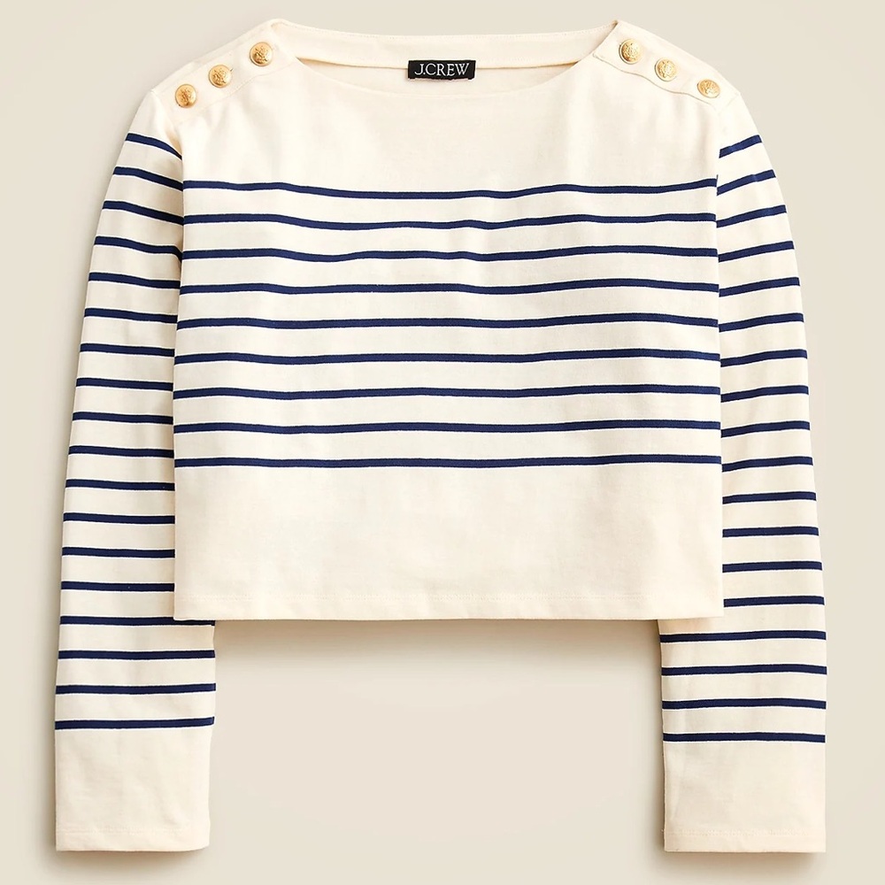 J.Crew Mariner Cotton Cropped Long Sleeve with Nautical Stripes